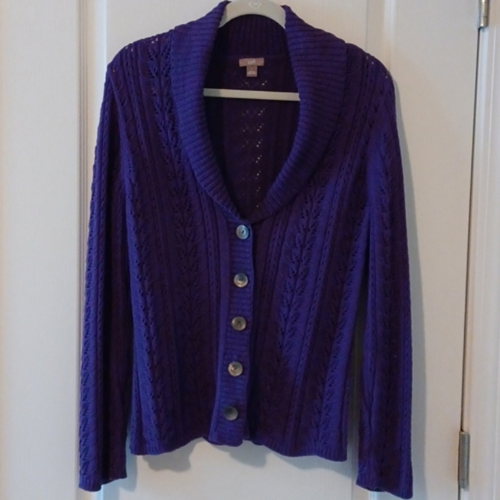 J. Jill Women's Cable Knit Cardigan Sweater Purple Size Large